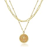 GDCOIN Layered Birth Flower Necklace for Women 18K Gold Plated Double Layered Engraved Custom Floral