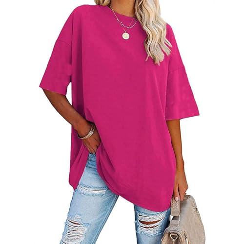 Summer 2026 Womens Oversized T Shirts Loose Fit Basic Tees Crewneck Short Sleeve Tops Summer Casual Tunic Rose