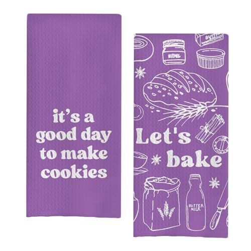 uinwk Baking Gifts Kitchen Towels Set of 2, Gifts for Bakers Cookie Lovers Cooks Dish Tea Towel for Kitchen Baking, It's a Good Day to Make Cookies Hand Towels, 16x2,(Purple)