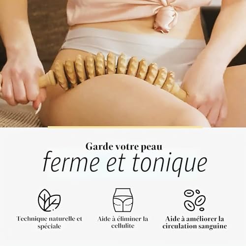 tuuli Kit de massage anti-cellulite - Rouleau de massage du dos avec poignée - Maderothérapie en bois – vue 3