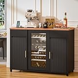 PUKAMI 53.2' Large Coffee Bar Cabinet with Fridge Space, Mini Fridge Cabinet with Storage Cabinets & Outlets, Liquor Wine Bar Cabinet for Home, Kitchen, Dining Room, Black