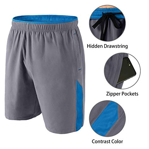 Men's Running Sport Shorts Quick Dry Lightweight Breathable, Workout Gym Training Athletic Short With Pockets Drawstrings Blue #TOP4
