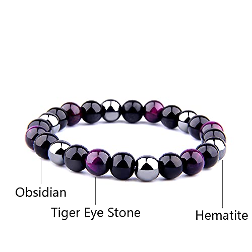 Kiomoy Triple Protection Bracelet For Protection Bring Luck And Prosperity Hematite Black Obsidian Tiger Eye Stone Bracelets (Stone-Cs-Ctp) #TOP1