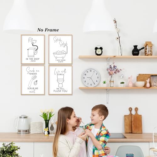 Image of Boat Wades Funny Bathroom Wall Art Prints Set of 4, Black and White Roll Paper Toilet Bathtub Shower Head Posters Pictures Wall Decor for Bathroom Washroom Restroom, 8x10 Unframed