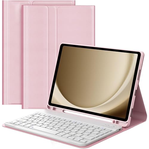 English Keyboard Case for Samsung Galaxy Tab A11+ 2025 / A9+ 2023 11-inch, with Wireless Mouse, Magnetic Detachable A11+ Plus/A9+ Plus Keyboard Cover, Pencil Holder, 3 Angle Adjustment, Pink