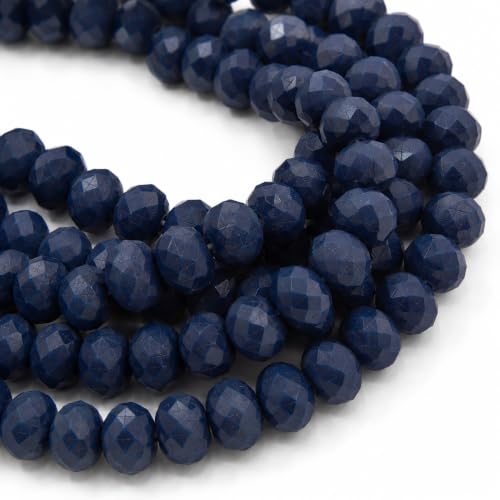 Perlin Czech Bohemian Crystal Glass Beads Faceted Rondelle 6mm 85 Pieces Round Loose Spacer 1 Strand Beads for DIY Jewelry Earrings Necklace Bracelet Key Chains Making (Navy Blau Opaque)