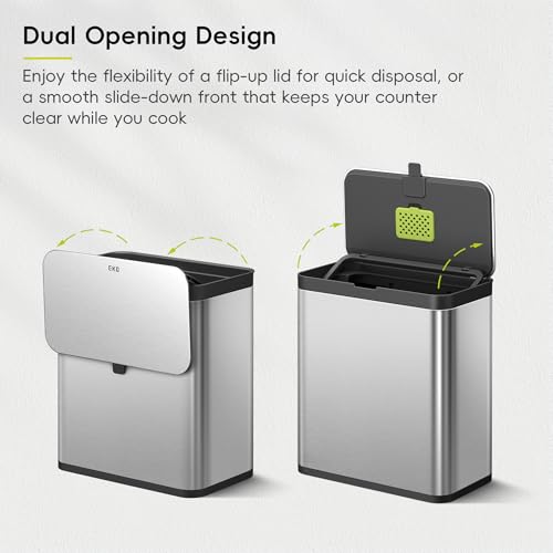 EKO Kitchen Compost Bin, 7L / 1.85 Gal Stainless Steel with Removable Inner Bucket and Deodorizer Compartment, 2-in-1 Countertop Compost Bin with Lid, Food Waste Caddy for Kitchen (MMT & Black Finish) - Thumbnail 4