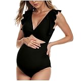 Maillot de Bain pour Femme Enceinte, Maillot de bain une pièce de maternité bretelles réglables froncées coquille cousue dos découpé maillot de bain de grossesse, Maillot de Bain de maternité Une Pièce Grossesse Maillot de Bain Floral avec Cordon de Serrage Poitrine réglable, Maillot de Bain Femme Maternité Une pièce à Volants et Épaules Dénudées Bikinis 1 pièce Grossesse Enceintes Élégant Chic pour Femmes de Plage
