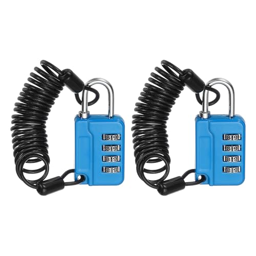 Image of MECCANIXITY Combination Lock, 4 Digit Padlock Combination Outdoor Waterproof Locker Locks with Steel Cable for Gym Luggage Home Sports Hasp Storage, Blue Pack of 2