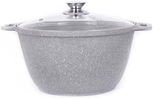Olla de aluminio para cocinar wok, olla antiadherente con tapa de vidrio (mármol claro) utensilios de cocina para campamento, horno holandés, olla