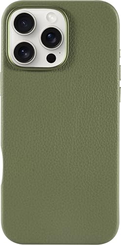 LONLI Urban - für iPhone 16 Pro hülle Leder- Europäische Echte Pebble Lederhandyhülle - Europäische Eleganz, Modernes Design - [Kompatibel mit Magsafe] - Grün