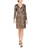 Calvin Klein Women's Long Sleeve Sequin Sheath with Cross Front V Neckline, Copper, 2