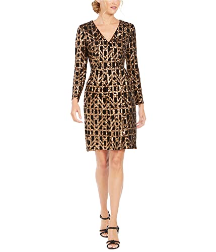 Calvin Klein Women's Long Sleeve Sequin Sheath With Cross Front V Neckline, Copper, 2 #TOP19