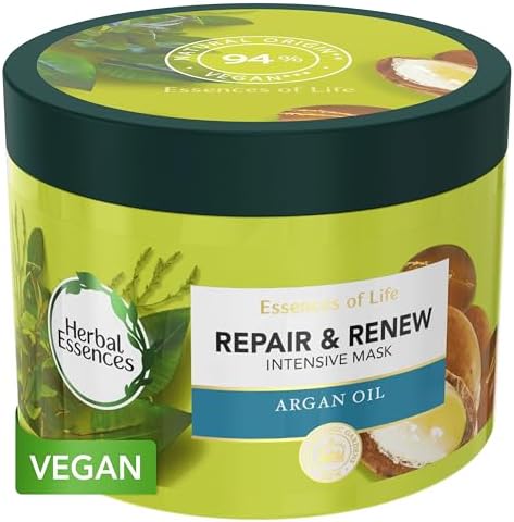 Herbal Essences Argan Oil Hair Mask, Hair Treatment with Argan Oil, 450 ml Repair & Renew, for Dry Damaged Hair, Cruelty-Free and Vegan