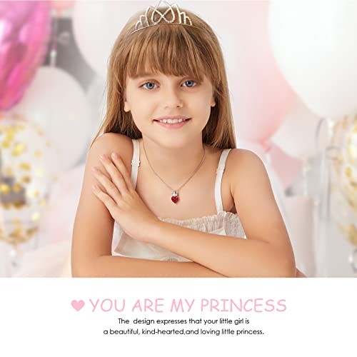 Cde Princess Queen Crown Necklace For Girls Women Love Heart Pendant Necklaces With Birthstone Crystal, Christmas Valentine’s Day Birthday Party Jewelry Gifts For Daughter Granddaughter Niece Teen Girl #TOP1