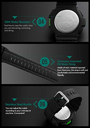 FANMIS Mens Military Multifunction Digital Watches 50M Water Resistant Electronic 7 Color LED Backlight Black Sports Watch (Black) - Thumbnail 7