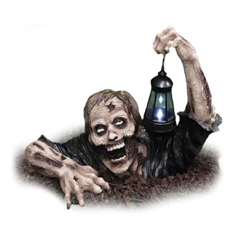 Image of Solar Led Lantern, Zombie with Solar Led Lantern Resin Zombie Garden Statues Horror Movie Garden Gnomes Statue, Large Head Shot Zombies Crawling Out of Grave, for Outdoor Gardens Patio Yard