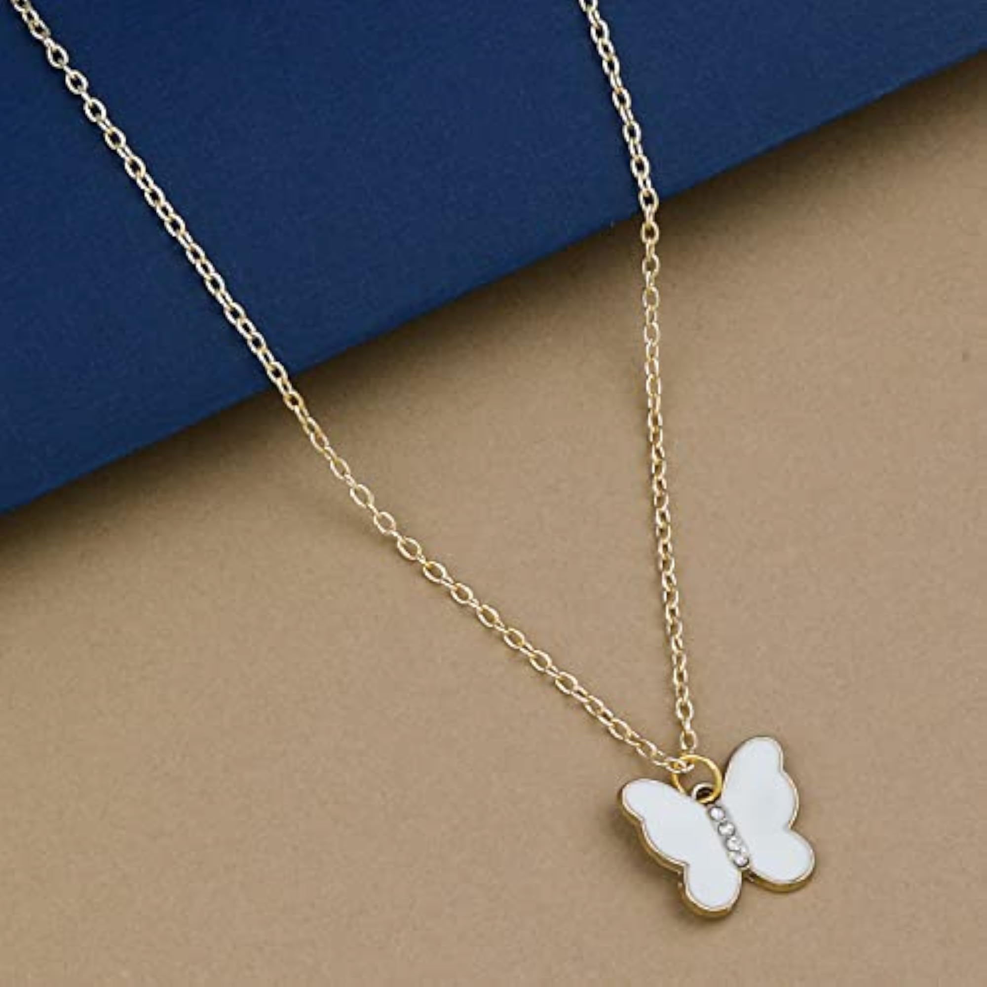 Gold Plated Butterfly Pendant Chain with Clover Hearts