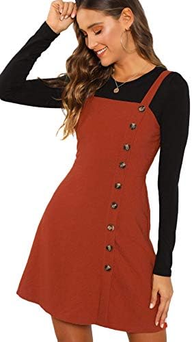 Verdusa Women's Button Front Pinafore Overall Dress Soft Breathable Rust S