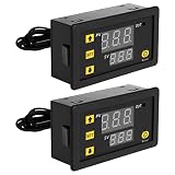 NAVESO W3230 Digitaler Temperaturregler DC, 2 Stücke 24V 20A Temperatur Regler Meter, Temperaturregler 24V DC, Meter Regler Hohe Temperatur Alarm für Fermentation Hatch Freezer Heizen,Kühlen