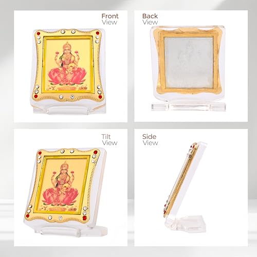 Image of Laxmi ji Car Dashboard Idol Golden Foil (Plated), Religious Frame for Car, Home Temple, Office Decor Divine Gift Item for Pooja & Festive Occasions