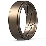 ThunderFit Anillos de Boda de Silicona para Hombre – 7 Anillos/4 Anillos/1 Anillo Borde escalón diseño Elegante Transpirable Goma Bandas de Compromiso, 8.5-9 (18.9mm), 1 Ring - Bronze