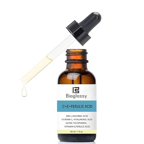 Bioglossy Vitamin CE Ferulic Serum for Face, 20% Vitamin C E Ferulic Acid & Hyaluronic Acid - Skin Brightening, Face Dark Spot Corrector and Anti Aging 30ml / 1 fl.oz