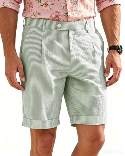 Grass Green Seersucker Gurkha Shorts Mens Striped Vintage Casual 40W X 32L