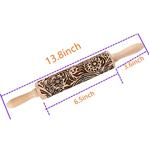 Millie 14.9"Paisley Engraved Embossed Rolling Pin, Christmas Snowflake Flower Pattern, Wooden Laser Engraved 3D Rolling Pin For Making Cookie Dough Crusts Pies Pastry #TOP2