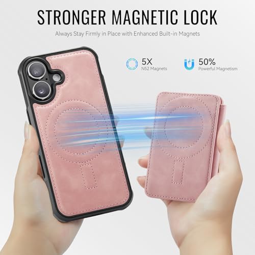 Usroom for iPhone 17 Wallet Case Compatible with Magsafe, Magnetic RFID Blocking Card Holder Kickstand 2 in 1 Detachable Case for iPhone 17 6.3", Rose Pink by Usroom - Used condition - Image 2