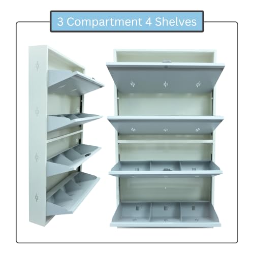 Image of 30 Inch Wide 4 Door Wall Mount Metal Shoe Rack | Fits Up to Size 12 Shoes | Dual Lock 2+2 Door Configuration (Pastel Blue, 4 Door)