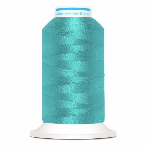 Gutermann Super Brite 705798-5609-1 Bobine de fil à broder en polyester 40 pour machine à coudre Turquoise 1000 m Cover