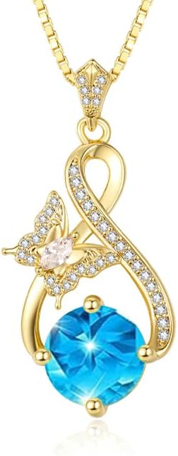 HeartMelody Butterfly Infinity Necklaces for Women,14K 18K Gold/White Gold Plated Round Birthstone Pendant Necklace Everyday Jewelry Anniversary Birthday Christmas Gifts for Women Mom Her