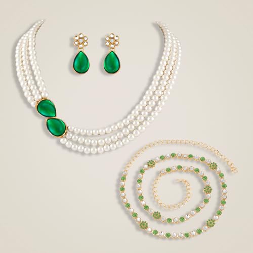 Image of Peora Faux Pearl Crystal Necklace & Jewellery Set Gift for Women