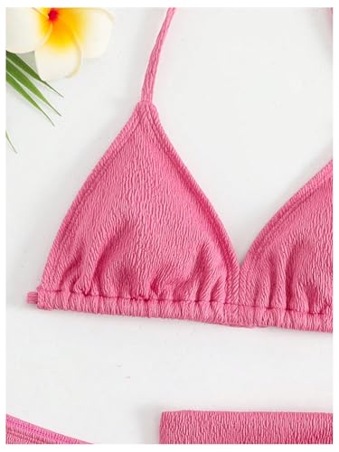 Image of SHENHE Girl's 3 Pieces Halter Triangle Bikini Sets Spaghetti Strap Swimsuit Smocked Bathing Suit with Beach Skirt