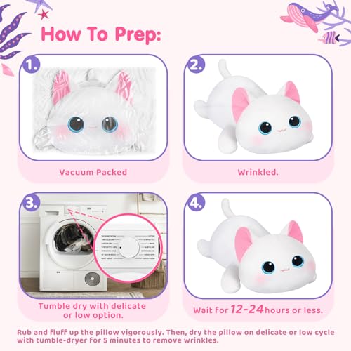 Mewaii MEPI000SAN0756W1-A Cute Cat Plush Pillow, Kawaii Plushies White Cat Stuffed Toys thumb #7