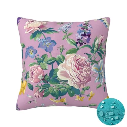 Outdoor Kissen Wetterfest 2 Stück Lila Kissenbezug 40x40 cm, Sommer Gartenkissen Deko Outdoor Sitzkissen Wetterfest, Kissenbezüge Blume Pillow...