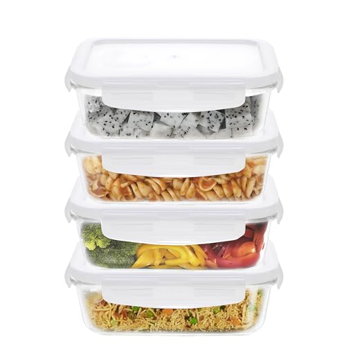 Image of Cutting EDGE 1040ml Rectangular Borosilicate Glass Food Container(Set of 4) | Lunch box, food preservation, pantry storage, microwave use, transparent design, daily kitchen use, for food Preparation