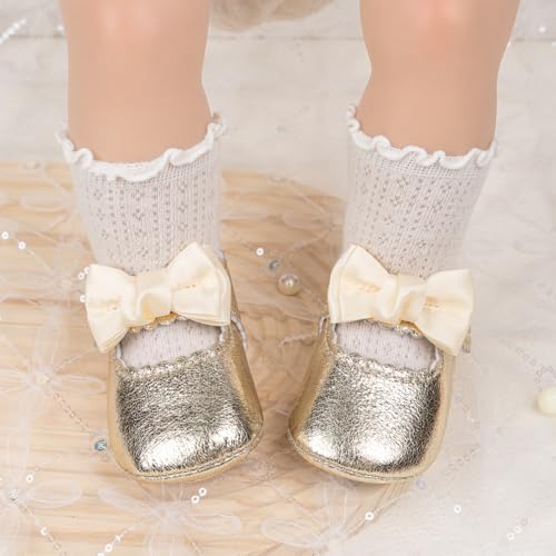 Infant Baby Girl Mary Jane Dress Flats Shoes Newborn Non-Slip Soft Sole First Walking Crib Shoes Christmas Wedding Baptism Princess Shoes 0-18 Months4