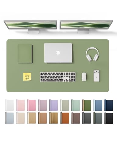 Image of YSAGi Leather Desk Protector, Office Mat, Large Mouse Mat, Non-Slip PU Leather Blotter, Laptop Desk Pad, Waterproof Writing Pad for Office and Home (Bamboo Green, 47.2 inch x 23.6 inch)