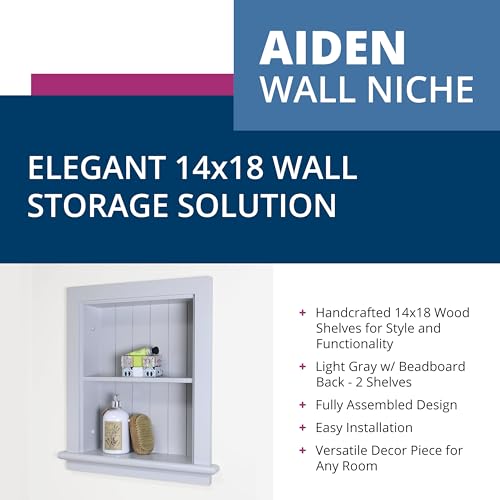 Image of 14x18 Aiden Recessed Wall Niche Medicine Cabinet Replacement, in The Wall Bathroom Cabinet Insert Shelf /Shelves, Made in North America, Real Wood, NO MDF, Beadboard, Light Gray