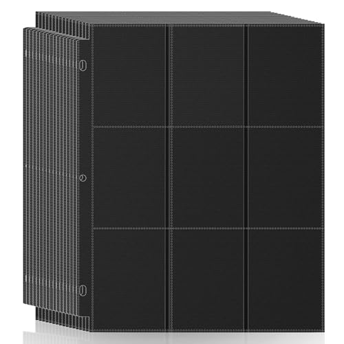 9 Pocket Sheet Protectors,Double Sided Card Sleeves Page Protectors for 3 Ring Binder, Baseball Card Binder,Fit for MTG, TCG, Baseball Standard Cards (Black, 50)