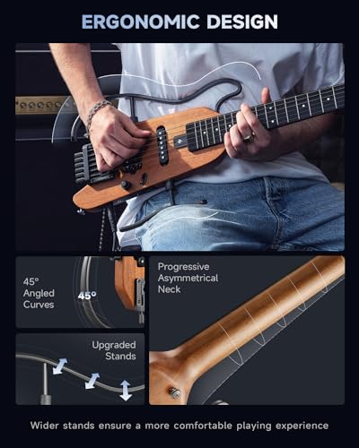 Donner HUSH-X Electric Guitar Kit - Featherlight and Quiet Performance Headless Guitar for Travel and Practice, Mahogany Solid Body with One-Second Assemble Frames, Gig Bag, All Accessories, Natural - Image 4