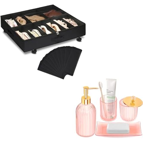 boailydi Pink Bathroom Accessories Sets Complete, Modern Glass Bathroom Decor Sets, Cute Soap and Toothbrush Holdersboailydi Under Bed Shoe Storage Organizer with Wheels, Easy Moving Shoe Organizer U Cover