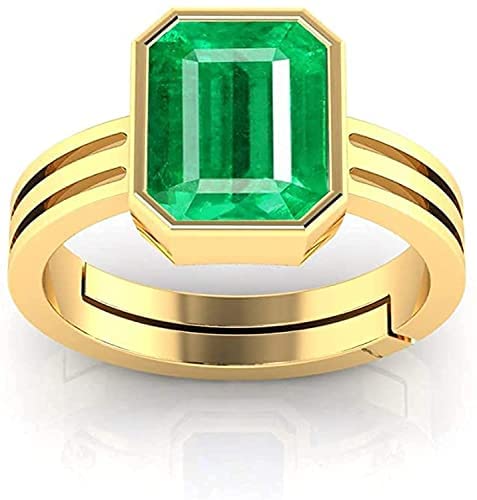 Certified Emerald Green (Panna) 9.00 Ratti Emerald Panna Sterling Silver Adjustable Gold Plated Ring for Men and Women by Lab -Certified-image-23