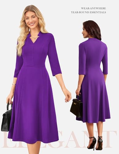 Image of GRACE KARIN Work Dresses for Women 2026,Midi Business Dress,3 /4 Sleeve Classy Fit and Flare Dress with Pocket