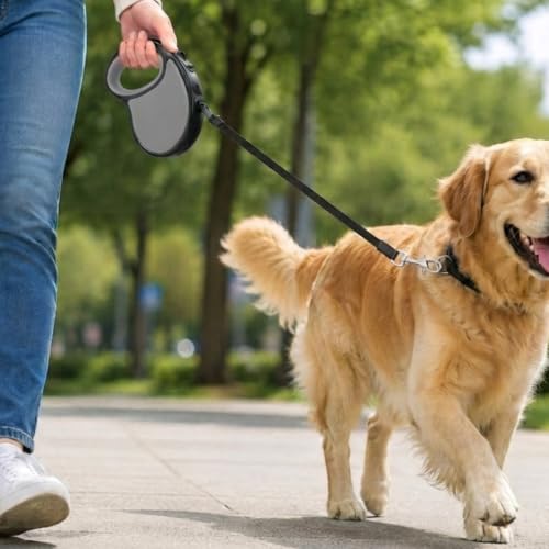 Image of Cawypety Retractable Dog Leash, 16ft /5M Heavy Duty Extendable Dog Walking Lead | One-Hand Brake & Lock, 360 Tangle-Free | Durable Pet Leash with Ergonomic Anti-Slip Handle for All Small,Large Breeds