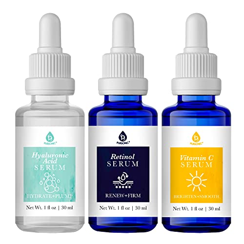 PURSONIC Anti Aging Skin Care Set of 3 - Hyaluronic Acid Serum, Retinol Serum & Vitamin C Face Serum for Women â€” Nourishing Hydrating Serum for Face, Smoothed Wrinkles, Dryness, Fine Lines