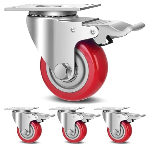 3 Inch Industrial Heavy Duty Swivel Caster Wheels with Brake,Set of 4 Safety Locking Casters,Load 1600lbs,Premium Polyurethane Wheels for Table,Trailer,Saw Table,Stage Toolbox,Bed,Corn Board