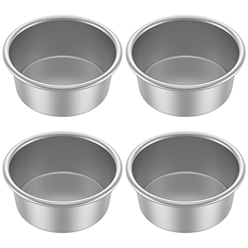 4Pcs Cake Bake Pan Non-Stick 4inch Round Cake Tin Stainless Steel Cake Mold Pan Reusable Heavy Duty Cake Bakeware Heat-Resistant Cake Pan Set Dishwasher Safe Cake Baking Mode for Cake Baking Kitch